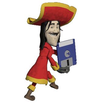 a pirate carrying a floppy disk