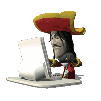a pirate typing on a modern computer